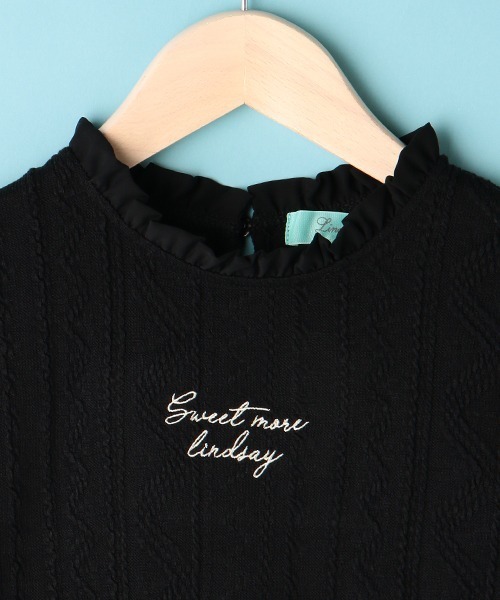 Lindsay(リンジィ)の「ふくれジャガードチビフリルネックTシャツ(Tシャツ/カットソー・キッズ・ブラック/アイボリー・L/M)」の7枚目の写真