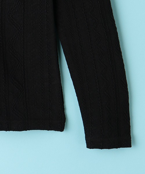 Lindsay(リンジィ)の「ふくれジャガードチビフリルネックTシャツ(Tシャツ/カットソー・キッズ・ブラック/アイボリー・L/M)」の9枚目の写真