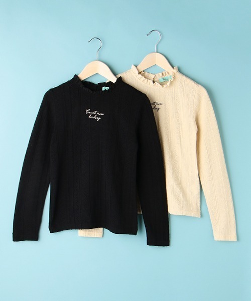 Lindsay(リンジィ)の「ふくれジャガードチビフリルネックTシャツ(Tシャツ/カットソー・キッズ・ブラック/アイボリー・L/M)」の12枚目の写真