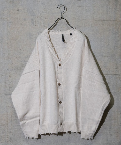 JOHN'S CLOSET（ジョンズクローゼット）の「【i】アクリルバルキーダメージカーディガン（カーディガン/ボレロ・メンズ・チャコールグレー/オフホワイト/モカ/サックスブルー/グリーン・LARGE/MEDIUM）」の2枚目の写真