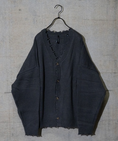 JOHN'S CLOSET（ジョンズクローゼット）の「【i】アクリルバルキーダメージカーディガン（カーディガン/ボレロ・メンズ・チャコールグレー/オフホワイト/モカ/サックスブルー/グリーン・LARGE/MEDIUM）」の3枚目の写真