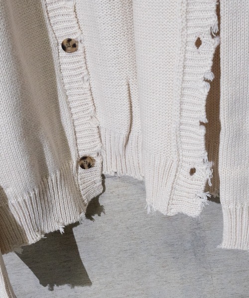 JOHN'S CLOSET（ジョンズクローゼット）の「【i】アクリルバルキーダメージカーディガン（カーディガン/ボレロ・メンズ・チャコールグレー/オフホワイト/モカ/サックスブルー/グリーン・LARGE/MEDIUM）」の7枚目の写真