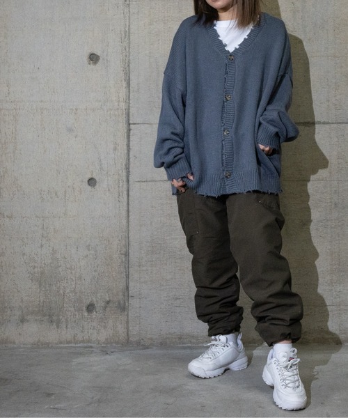 JOHN'S CLOSET（ジョンズクローゼット）の「【i】アクリルバルキーダメージカーディガン（カーディガン/ボレロ・メンズ・チャコールグレー/オフホワイト/モカ/サックスブルー/グリーン・LARGE/MEDIUM）」の14枚目の写真