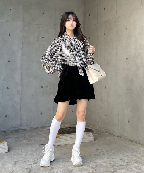 titty＆Co. PETIT by poyo（ティティーアンドコープティバイポヨ）の「【titty&Co.PETIT by POYO】千鳥チェックリボンボリュームブラウス（シャツ/ブラウス・レディース・マルチ・FREE）」の6枚目の写真