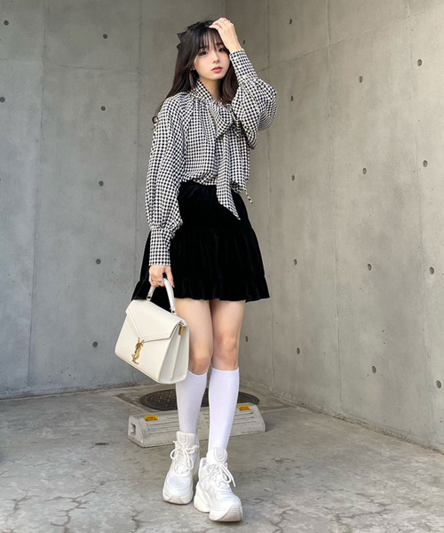 titty＆Co. PETIT by poyo（ティティーアンドコープティバイポヨ）の「【titty&Co.PETIT by POYO】千鳥チェックリボンボリュームブラウス（シャツ/ブラウス・レディース・マルチ・FREE）」の3枚目の写真