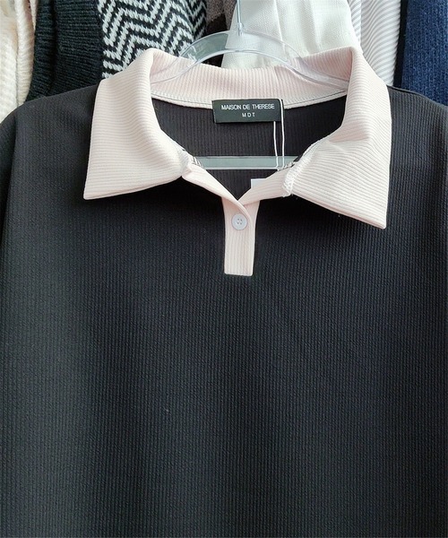 MAISON DE THERESE（メゾン ド テレーズ）の「バイカラー　ポロシャツ（ポロシャツ・レディース・ベージュ/ブラック/ベージュ系1/モカ・M/XL/L）」の17枚目の写真