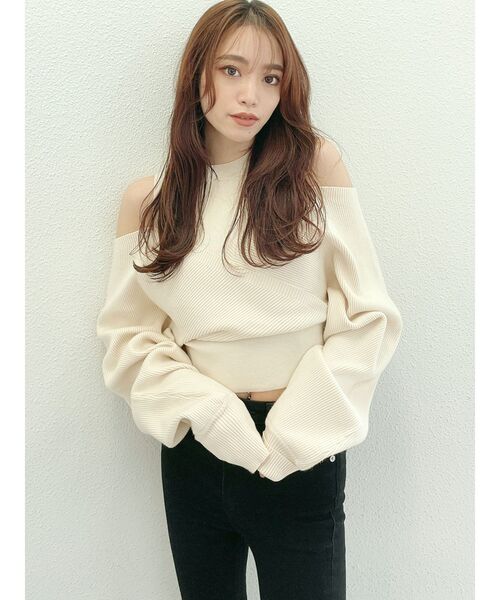 GYDA(ジェイダ)の「レイヤードカシュクールニット トップス(ニット/セーター・レディース・アイボリー/ブラウン/ブラック・FREE)」の2枚目の写真