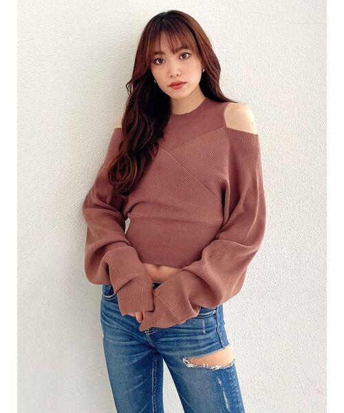 GYDA(ジェイダ)の「レイヤードカシュクールニット トップス(ニット/セーター・レディース・アイボリー/ブラウン/ブラック・FREE)」の4枚目の写真