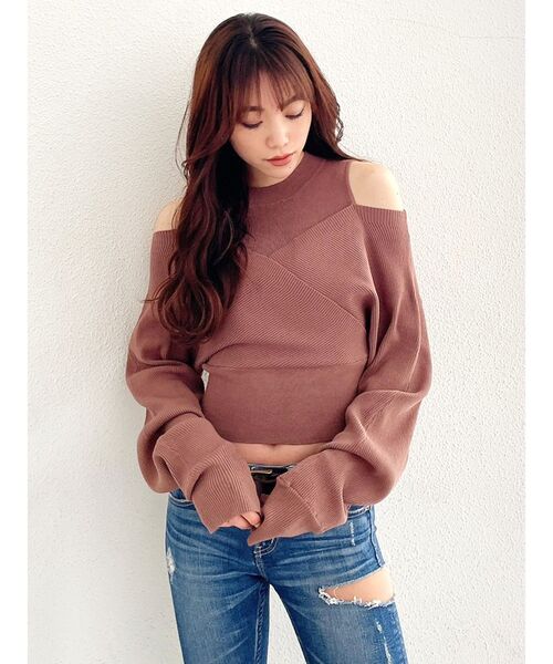 GYDA(ジェイダ)の「レイヤードカシュクールニット トップス(ニット/セーター・レディース・アイボリー/ブラウン/ブラック・FREE)」の5枚目の写真