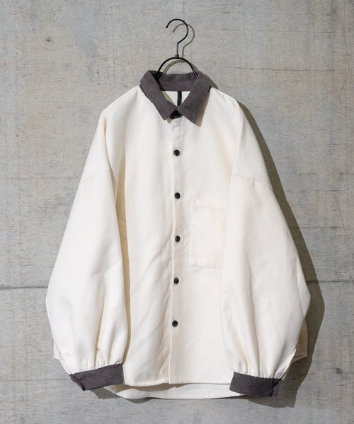 JOHN'S CLOSET(ジョンズクローゼット)の「【i】ライトメルトン袖ギャザービッグシャツ(シャツ/ブラウス・メンズ・ベージュ/オフホワイト/ブラック・MEDIUM/LARGE)」の2枚目の写真