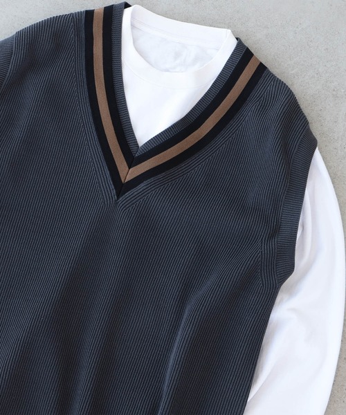 BEAMS LIGHTS（ビームスライツ）の「BEAMS LIGHTS / シルケットチルデンベスト（ベスト・メンズ・チャコールグレー/ナチュラル/ブラック/オフホワイト/ホワイト系その他5/ブルー・SMALL/MEDIUM/LARGE）」の7枚目の写真