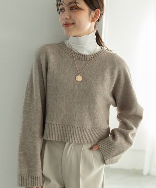 Edit Sheen（エディットシーン）の「ワイドスリーブハイゲージショートニット（ニット/セーター・レディース・ベージュ/アイボリー/ブラック/モカ/ピンク・MEDIUM）」の18枚目の写真