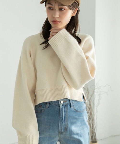 Edit Sheen（エディットシーン）の「ワイドスリーブハイゲージショートニット（ニット/セーター・レディース・ベージュ/アイボリー/ブラック/モカ/ピンク・MEDIUM）」の6枚目の写真