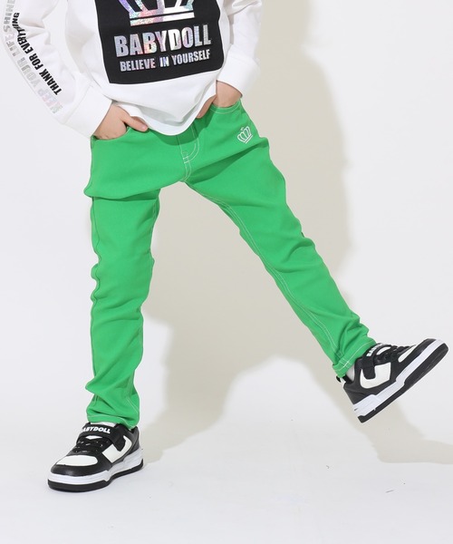 BABYDOLL（ベビードール）の「通販限定サイズあり　イージーシンプルデニムパンツ　6235K（その他パンツ・キッズ・ライトブルー/ブラック/ブルー/オフホワイト/ピンク/グリーン/ネイビー/イエロー/ベージュ/ピンク系その他/パープル/レッド/ダークブラウン系/ベビーピンク/マスタード/バイオレット/ホワイト/ピンク系その他2/グリーン系その他/ベージュ系その他・160cm/110cm/150cm/120cm/140cm/130cm/100cm/80ｃｍ/90cm）」の9枚目の写真