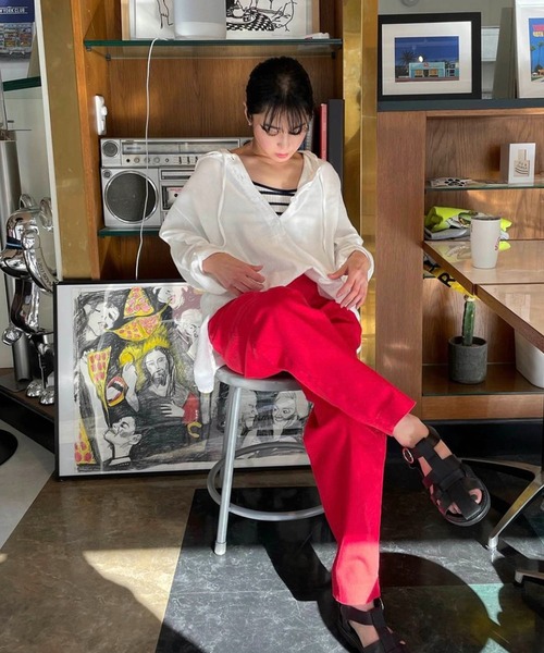 CANAL JEAN（キャナルジーン）の「RED CHOP WORKS　コットンタックパンツ（チノパンツ・レディース・ブラック/レッド/クリーム/ネイビー・36/34/38）」の21枚目の写真