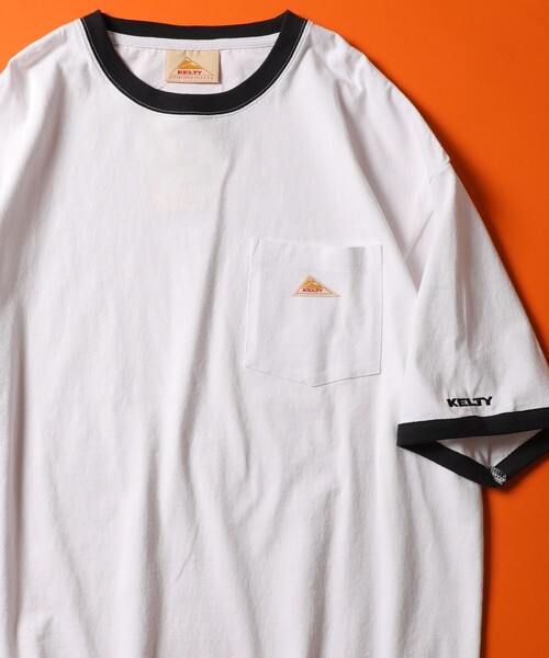 FREAK'S STORE(フリークスストア)の「WEB限定 KELTY×FREAK'S STORE/ケルティ 別注 ワンポイント ヴィンテージロゴ ポケットTシャツ/リンガーTシャツ/ポケT(Tシャツ/カットソー・メンズ・ホワイト/ブラック/サックスブルー/ホワイト×レッド/ブラック×ホワイト/グレイッシュベージュ/アッシュグレー/ダークグリーン/ラベンダー/ホワイト×ブラック/ホワイト×パープル・X-LARGE/SMALL/LARGE/MEDIUM)」の4枚目の写真