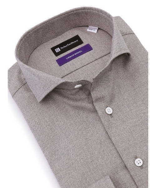 Perfect Suit FActory（パーフェクトスーツファクトリー）の「【コットン100％】長袖ワイシャツ　メランジ　アーバン　ブラウン（ビジネスシャツ・メンズ・ブラウン・首回り41cm-裄丈84cm/首回り39cm-裄丈82cm/首回り37cm-裄丈80cm）」の4枚目の写真