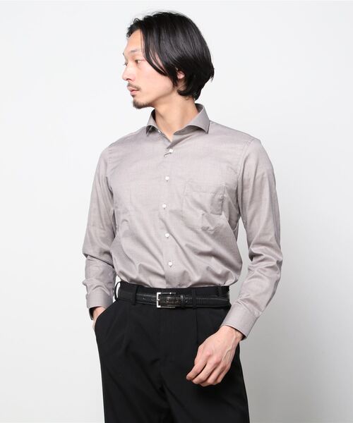 Perfect Suit FActory（パーフェクトスーツファクトリー）の「【コットン100％】長袖ワイシャツ　メランジ　アーバン　ブラウン（ビジネスシャツ・メンズ・ブラウン・首回り41cm-裄丈84cm/首回り39cm-裄丈82cm/首回り37cm-裄丈80cm）」の2枚目の写真