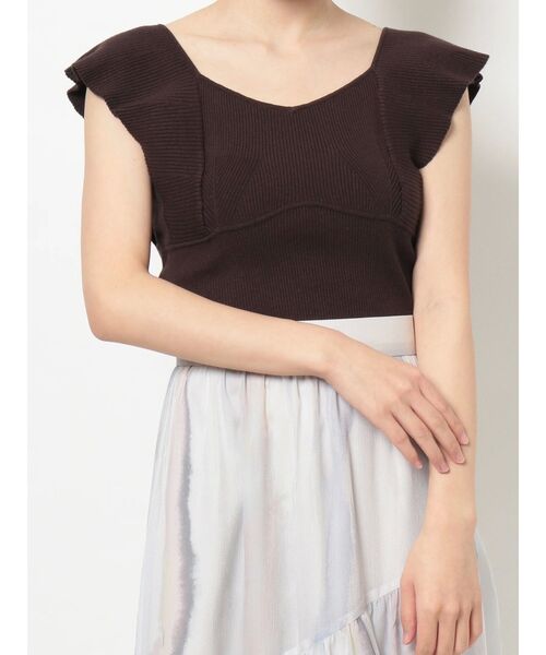 MERCURYDUO（マーキュリーデュオ）の「ビスチェ風2WAYラッフルコンパクトニット（ニット/セーター・レディース・ベビーピンク/パープル/オフホワイト/ブラック/ダークブラウン/ブルー/ブラウン/イエロー/グリーン/ラベンダー/ライトブルー/ピンク・FREE）」の3枚目の写真