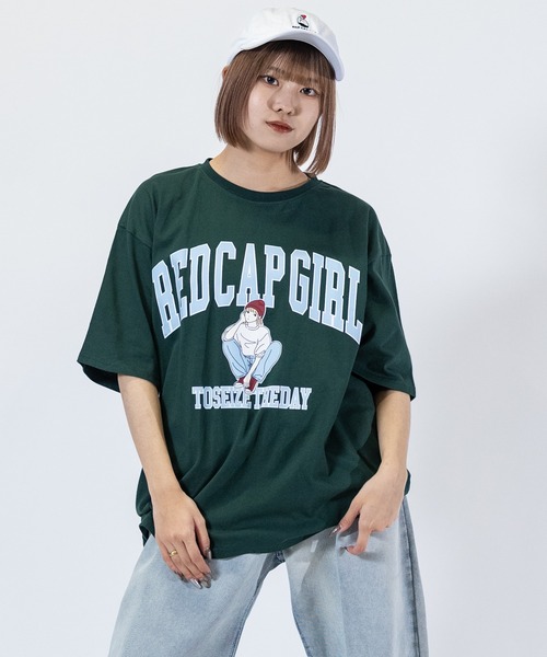 Red Cap Girl（レッドキャプガール）の「【a-r】〔Red Cap Girl/レッドキャップガール〕天竺 RCGフロントプリント/バックプリント カラーTシャツ（Tシャツ/カットソー・メンズ・ホワイト/ブルー/ダークグリーン/ブラック/ホワイト系その他/サックスブルー系/ブルー系その他/グリーン・MEDIUM/LARGE/X-LARGE）」の1枚目の写真