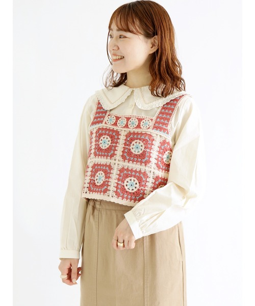 ehka sopo（エヘカソポ）の「モチーフレースビスチェ（ニット/セーター・レディース・ブラック/ベージュ/オフホワイト・ﾌﾘ-）」の3枚目の写真