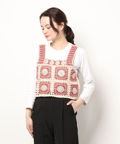 ehka sopo（エヘカソポ）の「モチーフレースビスチェ（ニット/セーター・レディース・ブラック/ベージュ/オフホワイト・ﾌﾘ-）」の8枚目の写真