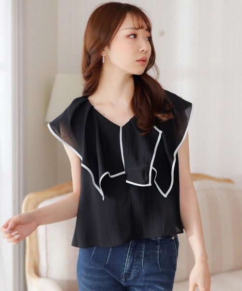 LIPSERVICE（リップサービス）の「BIGラッフルカラーブラウス（シャツ/ブラウス・レディース・ホワイト/ブラック/グリーン/ピンク系その他・FREE）」の8枚目の写真