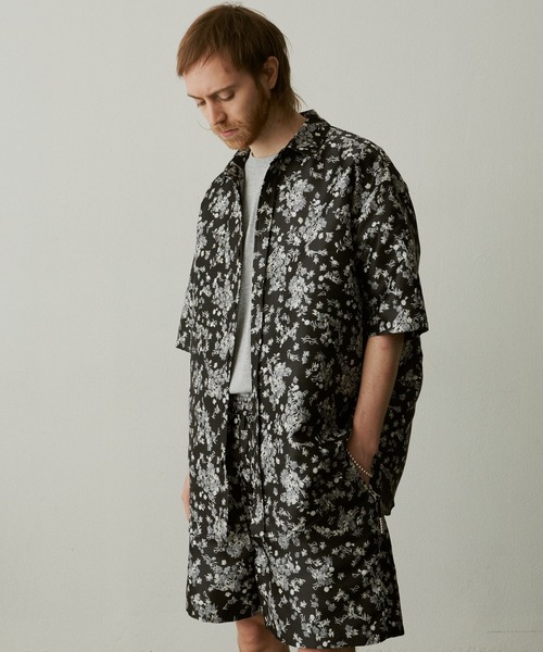 UNSELDs（アンセルズ）の「【UNSELDs アンセルズ】フローラルジャガード レギュラーカラー ハーフスリーブシャツ［セットアップ対応］（シャツ/ブラウス・メンズ・ブラック/ダークグレー/ネイビー・L/M）」の16枚目の写真