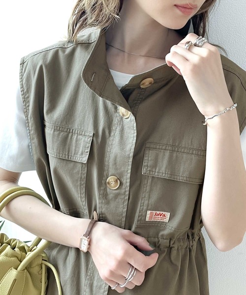 Java(ジャバ)の「《JaVa ジャバコラボ》大人の上級カジュアル。スタンドカラーミリタリーベスト(ベスト・レディース・ブラック/ベージュ系その他/カーキ・SMALL/MEDIUM/LARGE/X-LARGE)」の10枚目の写真
