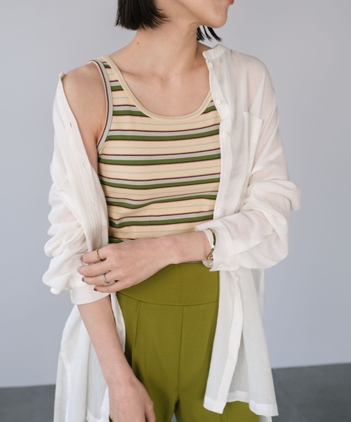 ＡＮＤＪ（アンドジェイ）の「マルチボーダーテレコタンクトップ（タンクトップ・レディース・レッド/グリーン/アイボリー・M）」の2枚目の写真