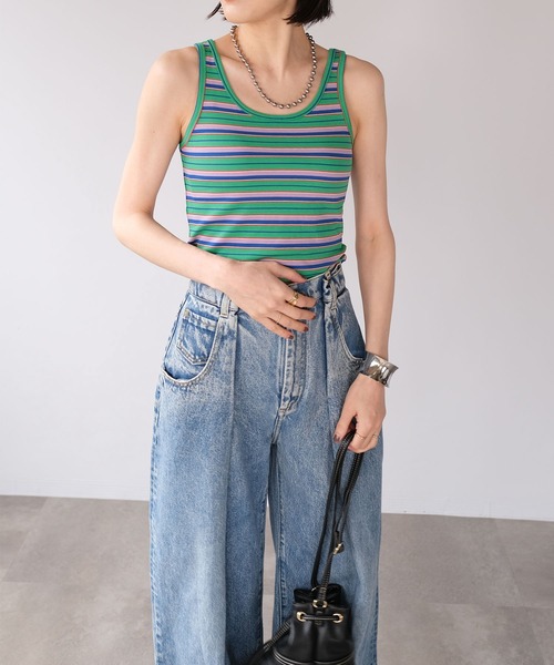 ＡＮＤＪ（アンドジェイ）の「マルチボーダーテレコタンクトップ（タンクトップ・レディース・レッド/グリーン/アイボリー・M）」の4枚目の写真