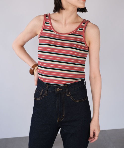 ＡＮＤＪ（アンドジェイ）の「マルチボーダーテレコタンクトップ（タンクトップ・レディース・レッド/グリーン/アイボリー・M）」の6枚目の写真