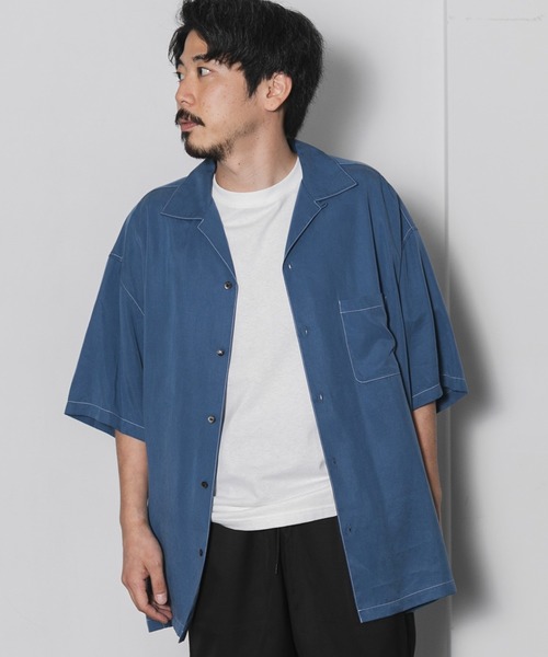 AMERICAN RAG CIE（アメリカンラグシー）の「リヨセルフィブリルツイルボックスフィットオープンカラーシャツ（シャツ/ブラウス・メンズ・チャコールグレー/ライトブルー/レッド・MEDIUM/LARGE）」の4枚目の写真