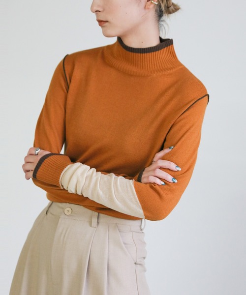select MOCA(セレクトモカ)の「ロングスリーブツートーンニットトップス(ニット/セーター・レディース・ブラック/オレンジ/グリーン・FREE)」の3枚目の写真