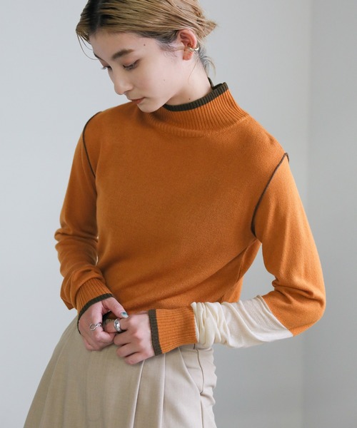 select MOCA(セレクトモカ)の「ロングスリーブツートーンニットトップス(ニット/セーター・レディース・ブラック/オレンジ/グリーン・FREE)」の8枚目の写真