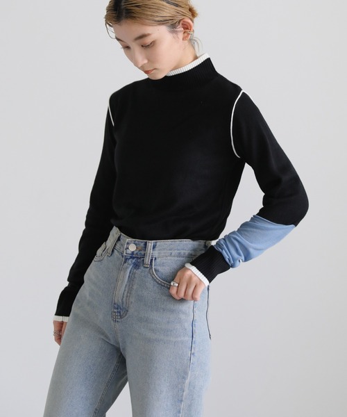 select MOCA(セレクトモカ)の「ロングスリーブツートーンニットトップス(ニット/セーター・レディース・ブラック/オレンジ/グリーン・FREE)」の16枚目の写真
