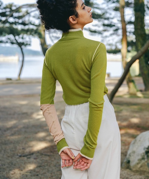 select MOCA(セレクトモカ)の「ロングスリーブツートーンニットトップス(ニット/セーター・レディース・ブラック/オレンジ/グリーン・FREE)」の6枚目の写真