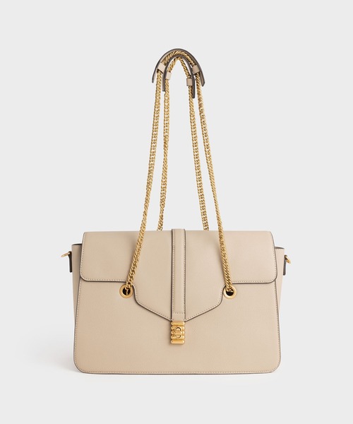 CHARLES & KEITH（チャールズ & キース）の「Blair ブレア ダブルチェーンハンドルバッグ / Blair Double Chain Handle Bag（ショルダーバッグ・レディース・ブラック/サンドベージュ・L）」の2枚目の写真