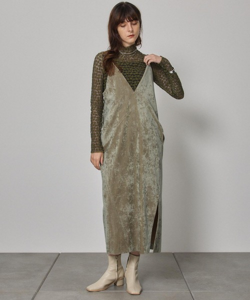 PUBLIC TOKYO（パブリックトウキョウ）の「シャーベットベロアキャミワンピース（ワンピース・レディース・カーキ/ピンク・FREE）」の3枚目の写真