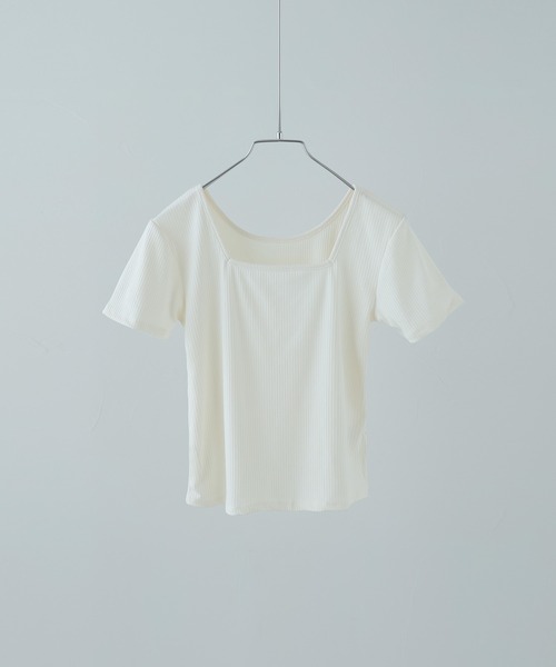etoll.(エトル)の「前後2way スクエアネック リブ Tシャツ(Tシャツ/カットソー・レディース・ブラック/パープル/オフホワイト・M)」の12枚目の写真