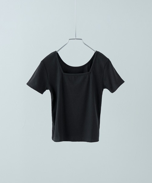 etoll.(エトル)の「前後2way スクエアネック リブ Tシャツ(Tシャツ/カットソー・レディース・ブラック/パープル/オフホワイト・M)」の6枚目の写真