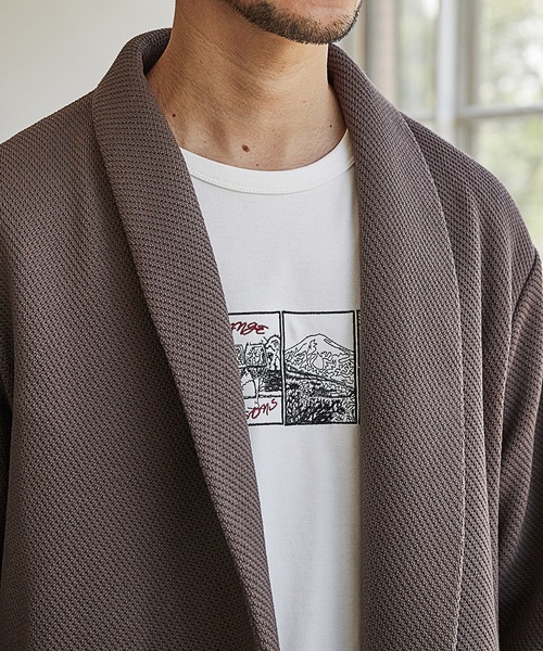 UNION STATION(ユニオンステーション)の「ボタンレスショールカラージャケット<セットアップ対応>(テーラードジャケット・メンズ・グレイッシュベージュ/ネイビー・L/M/S)」の6枚目の写真