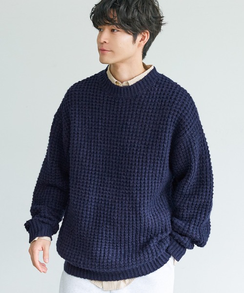 coca(coca)(コカ)の「メンズふんわりタック編みニット(ニット/セーター・メンズ・ネイビー/グレー・M/L)」の1枚目の写真