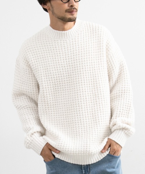 coca(coca)(コカ)の「メンズふんわりタック編みニット(ニット/セーター・メンズ・ネイビー/グレー・M/L)」の2枚目の写真