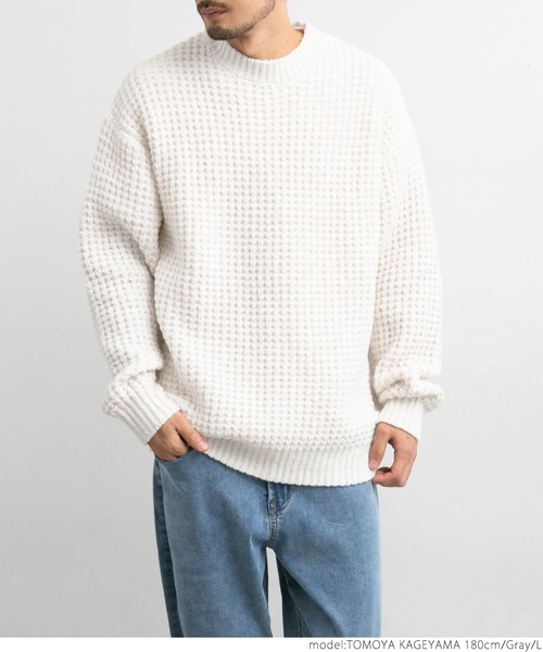 coca(coca)(コカ)の「メンズふんわりタック編みニット(ニット/セーター・メンズ・ネイビー/グレー・M/L)」の3枚目の写真