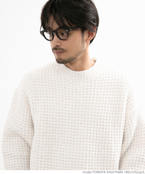 coca(coca)(コカ)の「メンズふんわりタック編みニット(ニット/セーター・メンズ・ネイビー/グレー・M/L)」の4枚目の写真