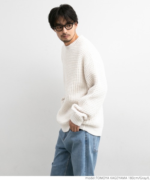coca(coca)(コカ)の「メンズふんわりタック編みニット(ニット/セーター・メンズ・ネイビー/グレー・M/L)」の5枚目の写真