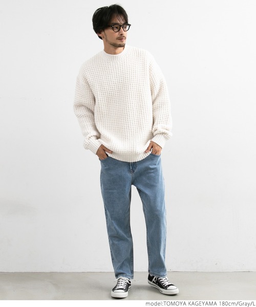 coca(coca)(コカ)の「メンズふんわりタック編みニット(ニット/セーター・メンズ・ネイビー/グレー・M/L)」の6枚目の写真