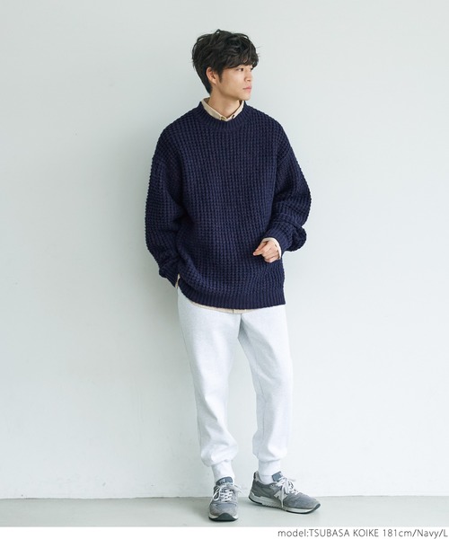 coca(coca)(コカ)の「メンズふんわりタック編みニット(ニット/セーター・メンズ・ネイビー/グレー・M/L)」の7枚目の写真