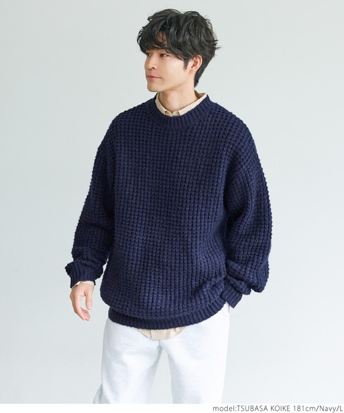 coca(coca)(コカ)の「メンズふんわりタック編みニット(ニット/セーター・メンズ・ネイビー/グレー・M/L)」の8枚目の写真